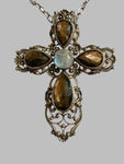 Ornate Sterling Silver Cross with Opal Center 2 1/2"