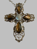 Ornate Sterling Silver Cross with Opal Center 2 1/2"