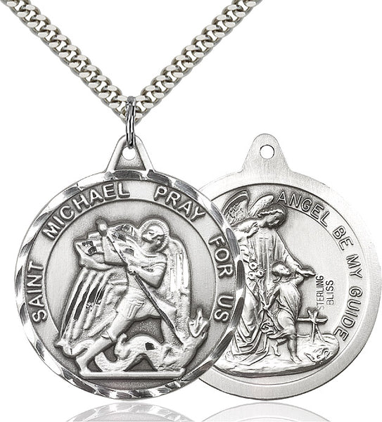 St. Michael / Guardian Ange Round Medal. Double Sided - St. Mary's Gift Store