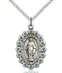 Miraculous Medal with Blue Stones, 7/8 inch - St. Mary's Gift Store