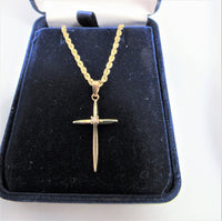 10KT  Gold Cross with Diamond Accent with 20 inch 10KT Rope Style Gold Chain. - St. Mary's Gift Store