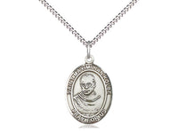 St. Maximilian Kolbe Sterling Silver Necklace with 18 inch Chain, 3/4 inch - St. Mary's Gift Store