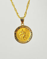 14KT Yellow Gold Round St.Christopher Medal with 10KT Chain, 20 inches - St. Mary's Gift Store