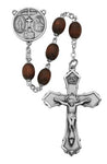 Sterling Silver Center and Crucifix Brown Wood Rosary - St. Mary's Gift Store